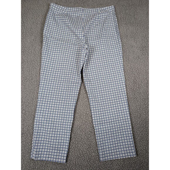 Talbots Pants Heritage Womens 12 Blue & Pink Cropped Ankle Diamond Geometric - Picture 2 of 9